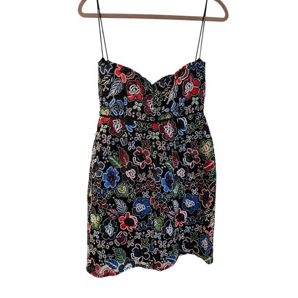 NWT! MSRP $158 Sam Edelman Strapless Floral Black Embroidered Mini Dress SZ 4 - Picture 1 of 7
